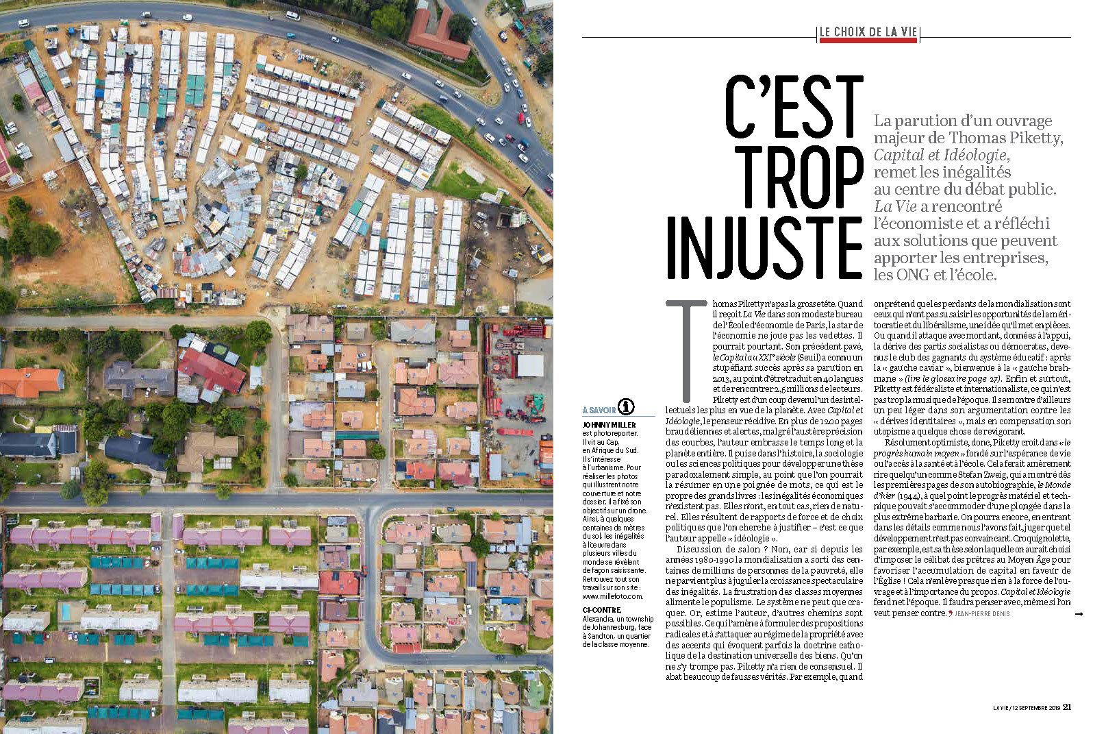 Magazine article headlined C'est trop injuste, with an aerial photograph