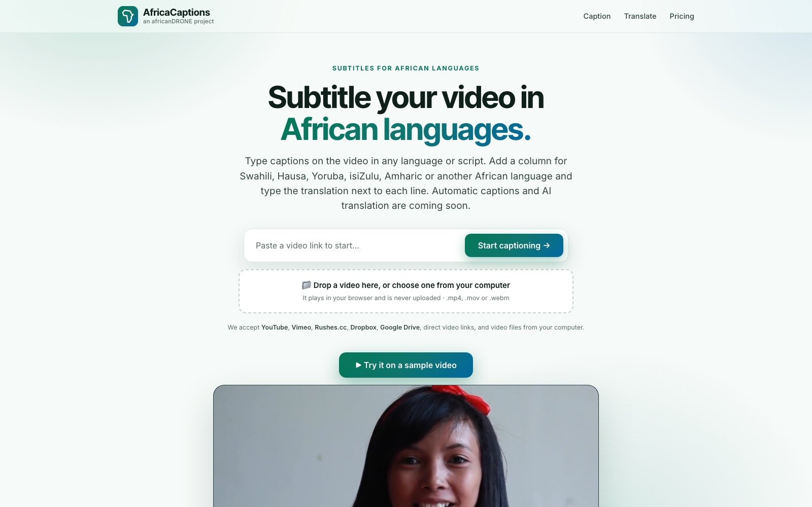 AfricaCaptions website