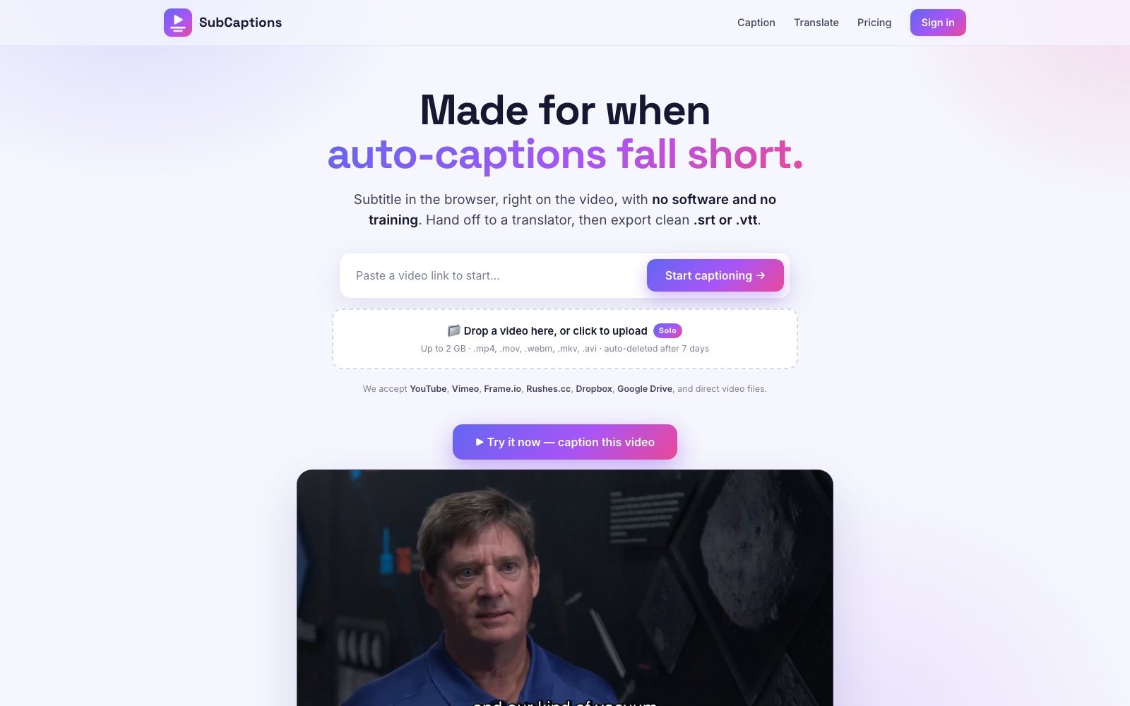 SubCaptions website